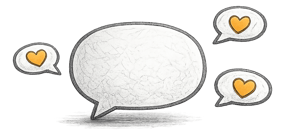 Speech bubble made up of small customer profile photos