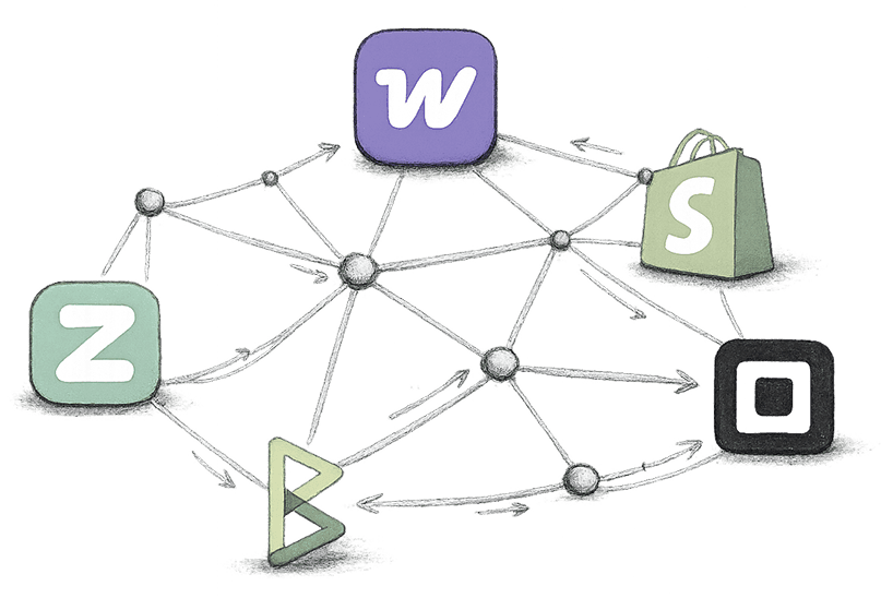Shopify, WooCommerce, Square, Zaprite, and BTCPay Server connected through the Oshi network
