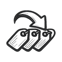 Three price tags with circular import arrow