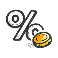 Percent symbol with orange coin