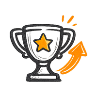 Trophy with orange star and upward arrow