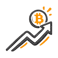 Upward arrow with Bitcoin coin at tip