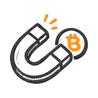 Horseshoe magnet attracting orange Bitcoin coin