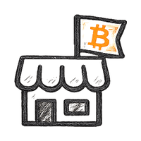 Storefront with orange Bitcoin flag