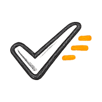 Checkmark with orange speed lines