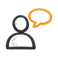 Person silhouette with orange speech bubble
