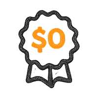 Badge with orange dollar zero label