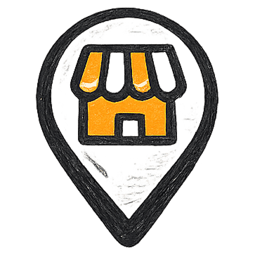 Map pin with orange storefront