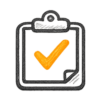 Clipboard with orange checkmark