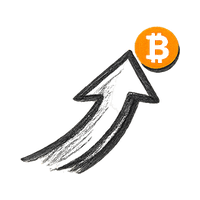 Upward arrow with orange Bitcoin coin at the tip