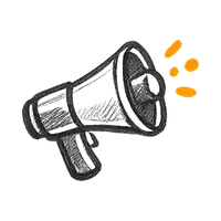 Megaphone with orange dots radiating from opening