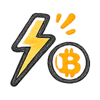 Orange lightning bolt beside Bitcoin coin