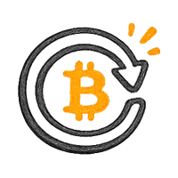 Circular refresh arrow with orange Bitcoin coin