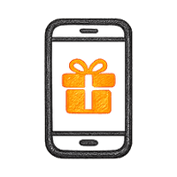 Smartphone with orange gift box on screen