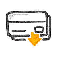 Credit card with orange downward arrow