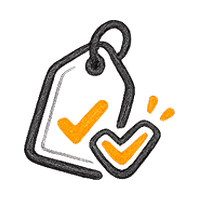 Two price tags with orange checkmarks