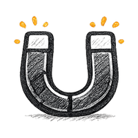 Horseshoe magnet attracting small person figures