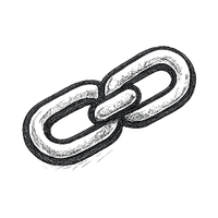 Chain link connected by dotted trail to a shopping cart