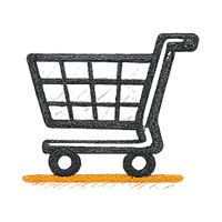 Shopping cart with shield and orange threshold line beneath it