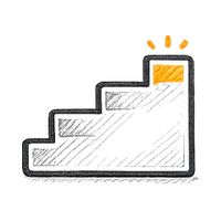Three-step staircase with orange percentage circles at each step
