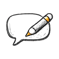 Speech bubble with orange pencil