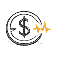 Dollar coin with orange pulse line