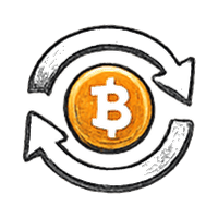 Circular arrow with Bitcoin coin