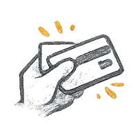 Hand swiping a card with orange flash