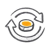 Circular arrows with orange coin