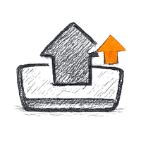 Upload tray with upward orange arrows