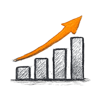 Bar chart with orange upward growth arrow