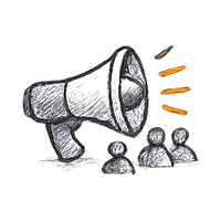 Megaphone with small group of people below