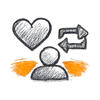 Heart with person figure and circular arrows