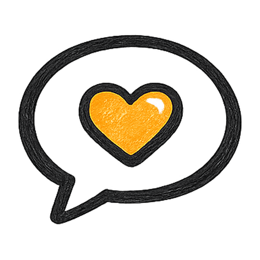 Speech bubble containing a heart, representing authentic customer voice