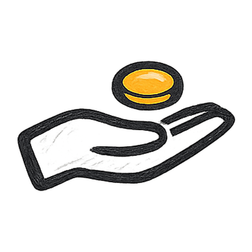 Open hand holding a single coin, representing paying only for posts that get made