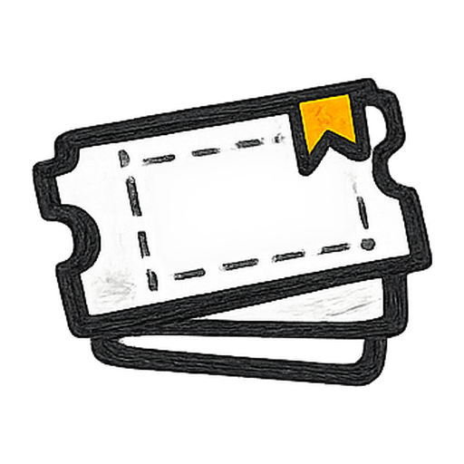 Admission ticket with orange ribbon tab, representing one share slot per qualifying purchase