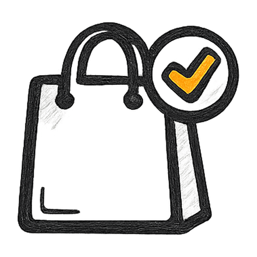 Shopping bag with verified checkmark badge, representing a paying customer