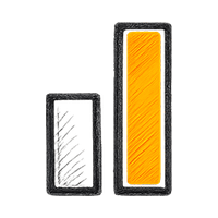 Two vertical bars, taller bar with orange fill