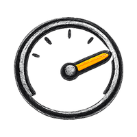 Circular gauge with orange needle